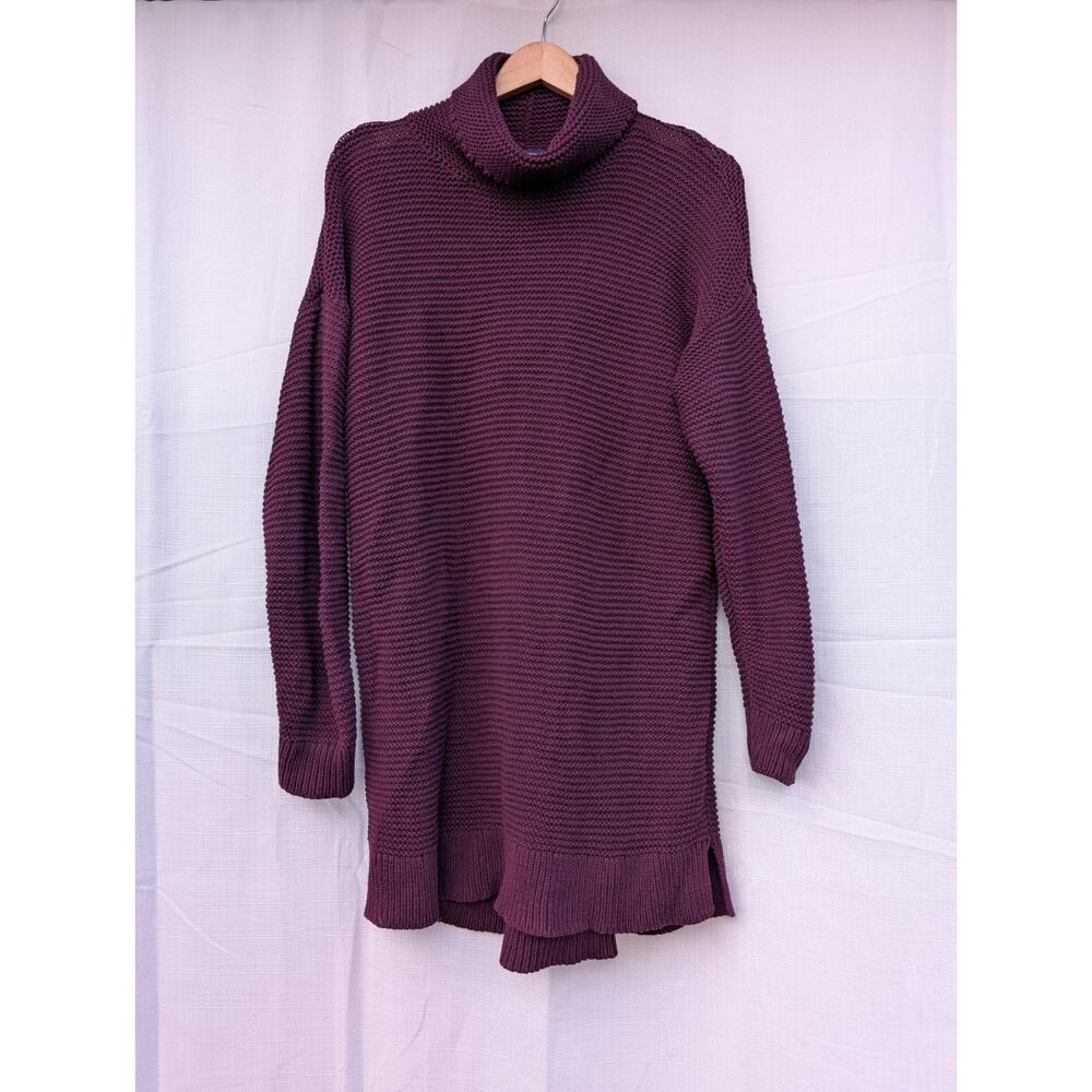 Lands End Womens Purple Knit Sweater Dress Tunic Sz L 14-16 Turtleneck Aubergine